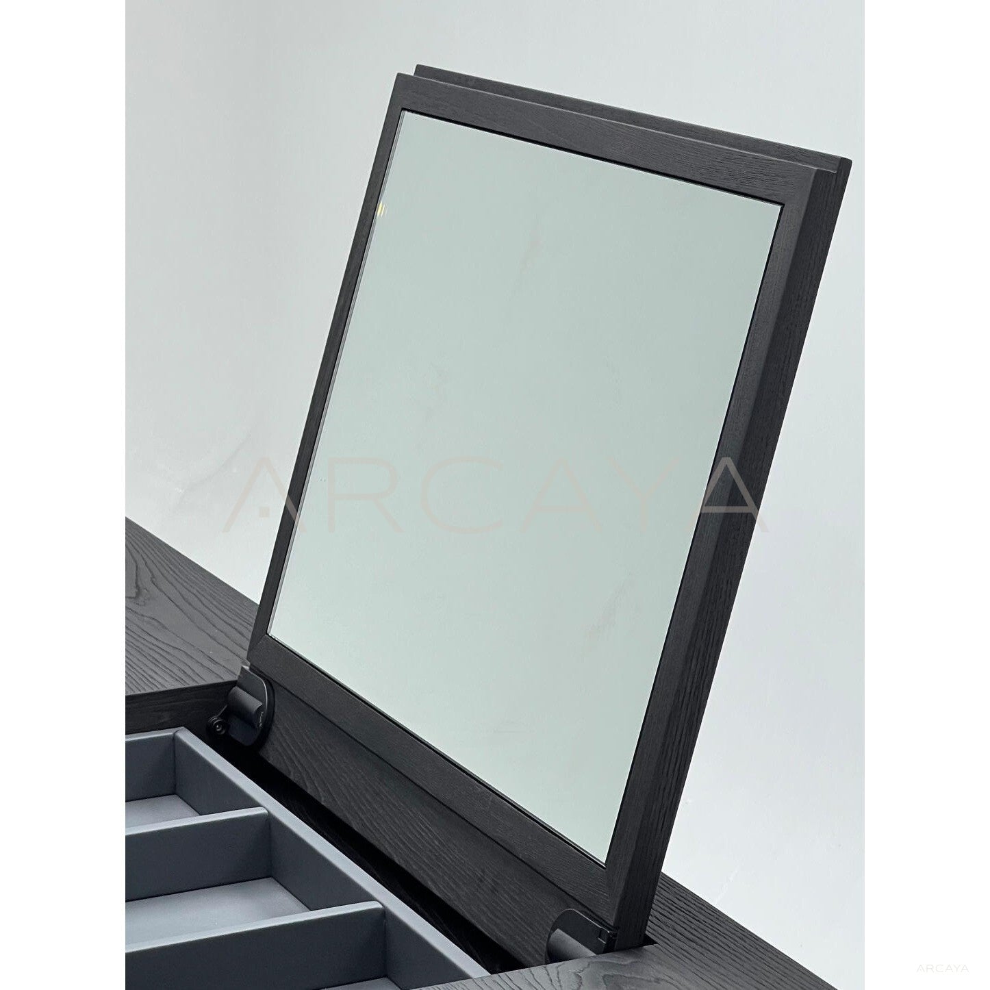Black Oak Flip Mirror Vanity Desk Cabinet - scene