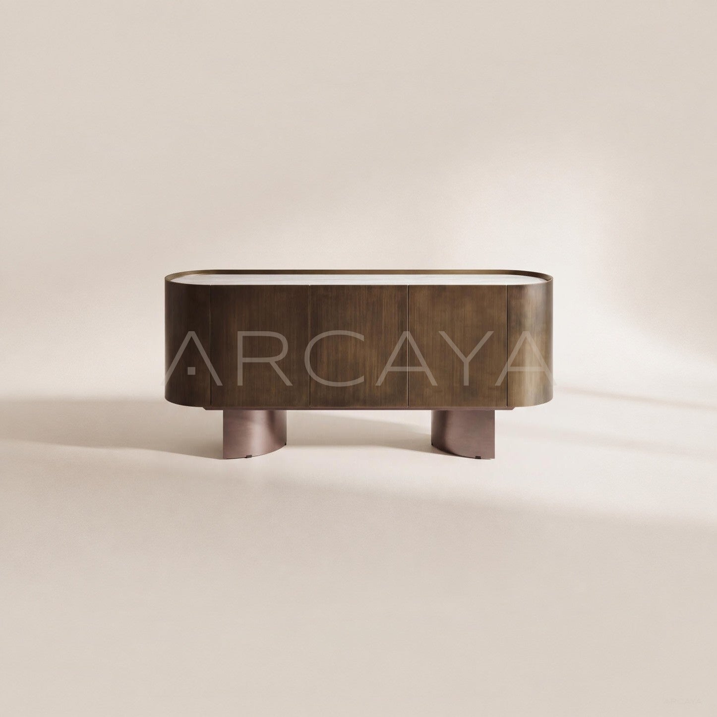 Italian Bronze Metal Stone Curved Sideboard