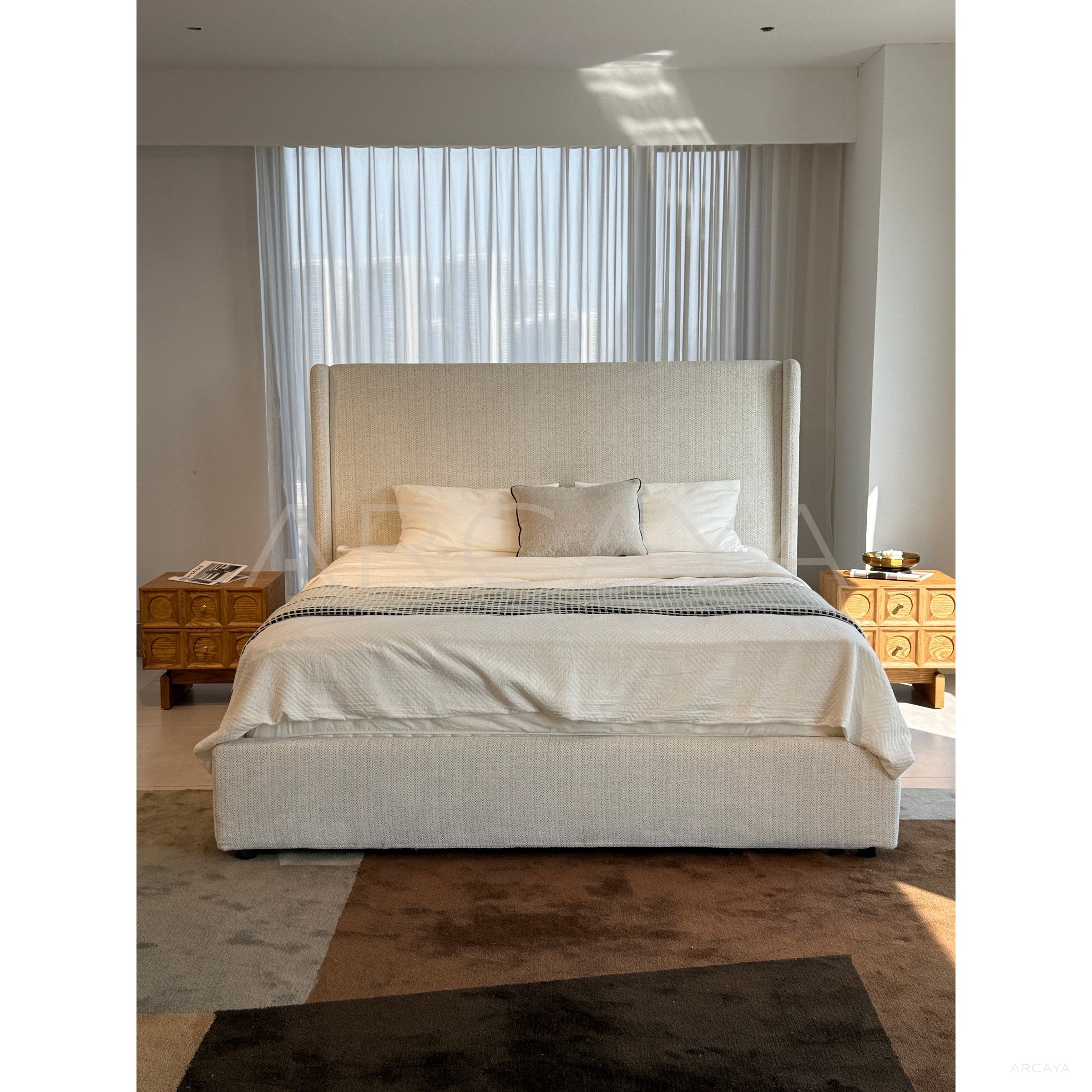 High Headboard Fabric Bed - scene