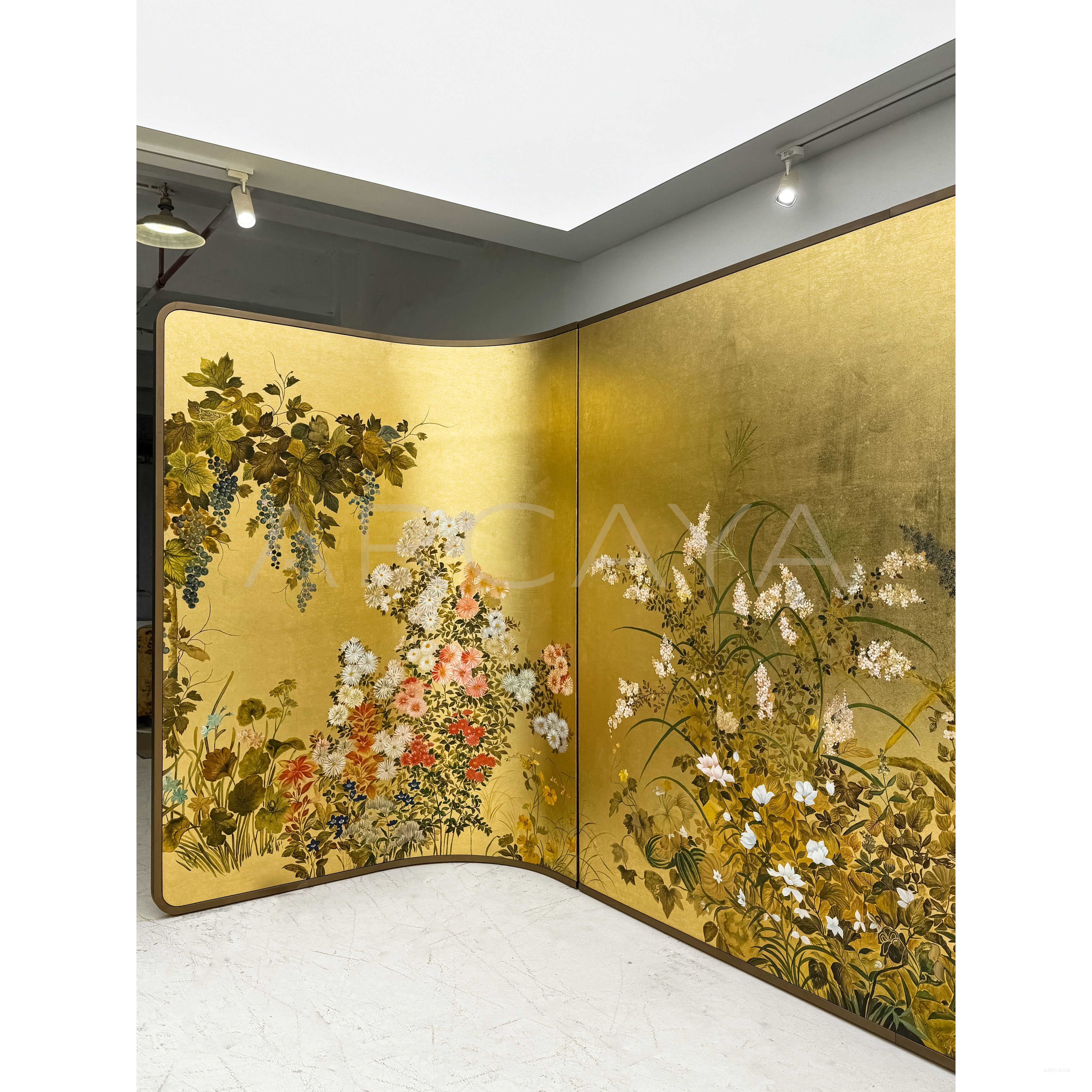 Gold Leaf Floral Folding Screen