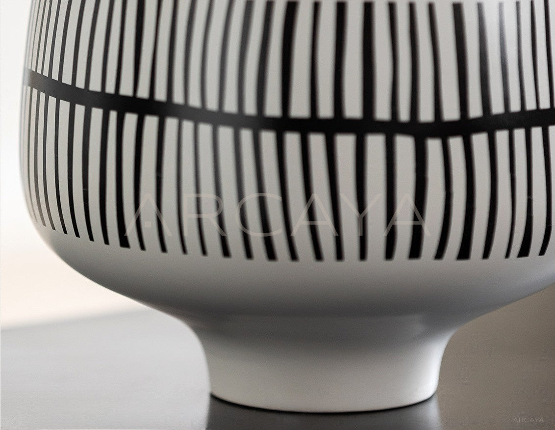 Hand Painted Black White Stripe Ceramic Vase - scene