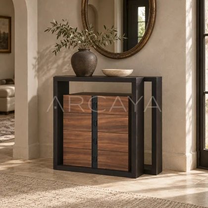 Old Money Oak Entryway Cabinet Sideboard - scene