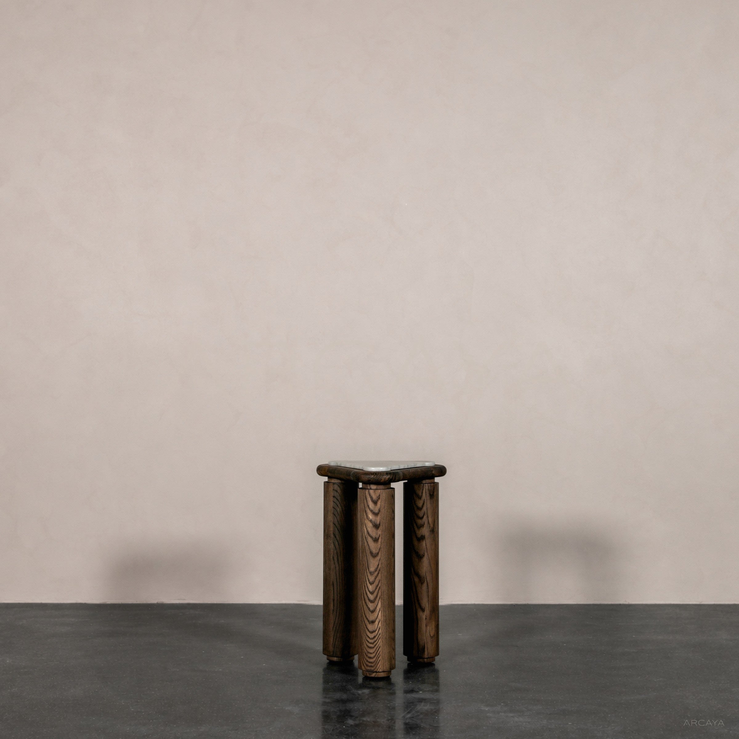 Triangular Solid Wood Marble Side Table