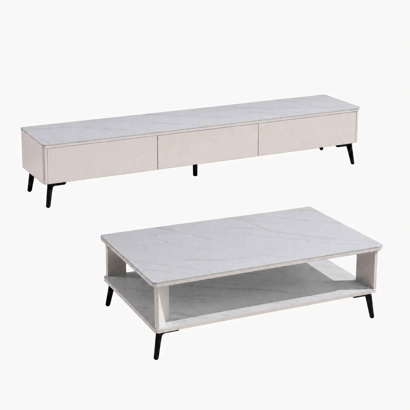 Open Shelf Stone-Top Media Console