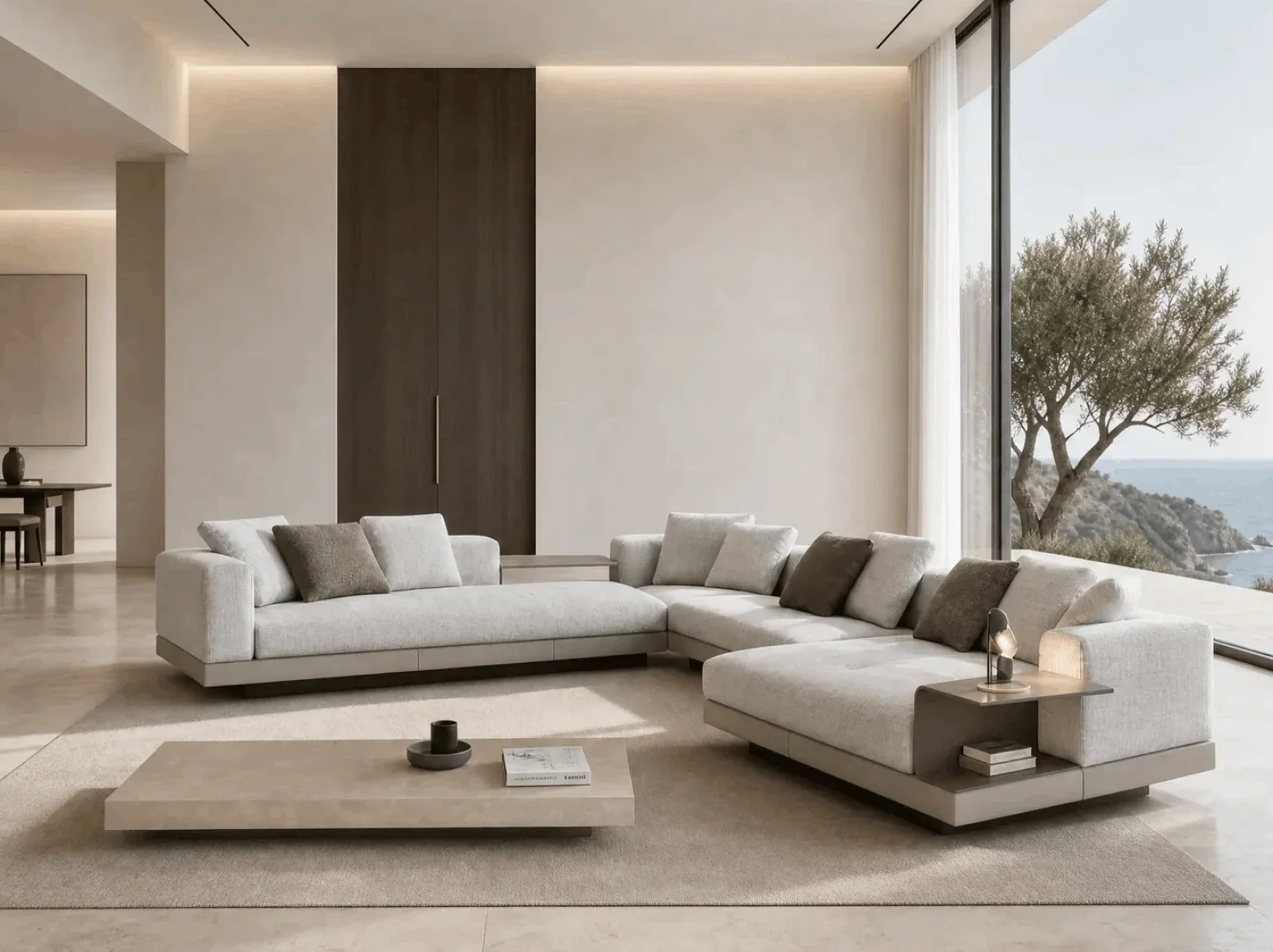 Clean-lined sectional sofa living room