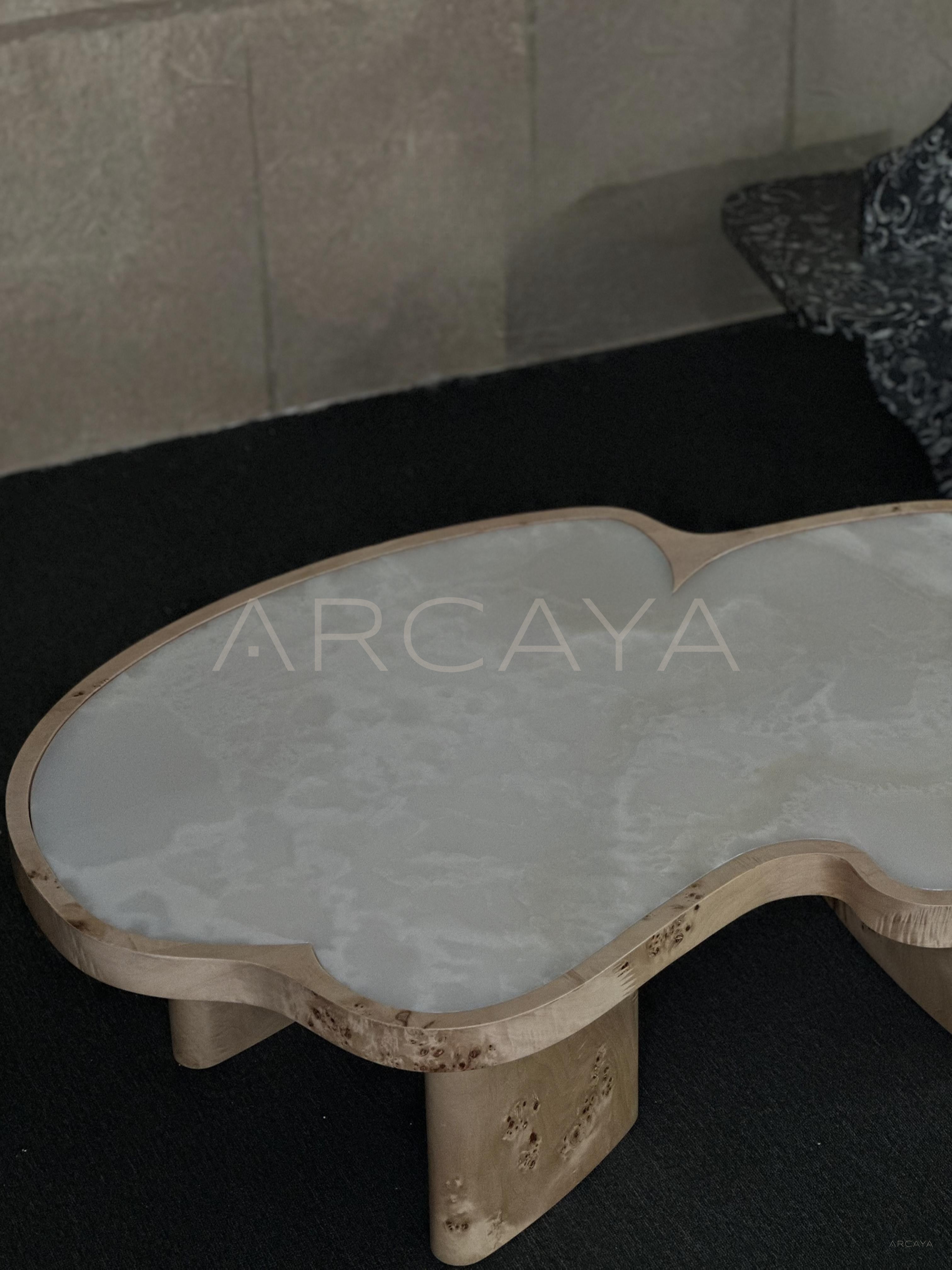 White Jade Marble Wood Base Coffee Table - scene