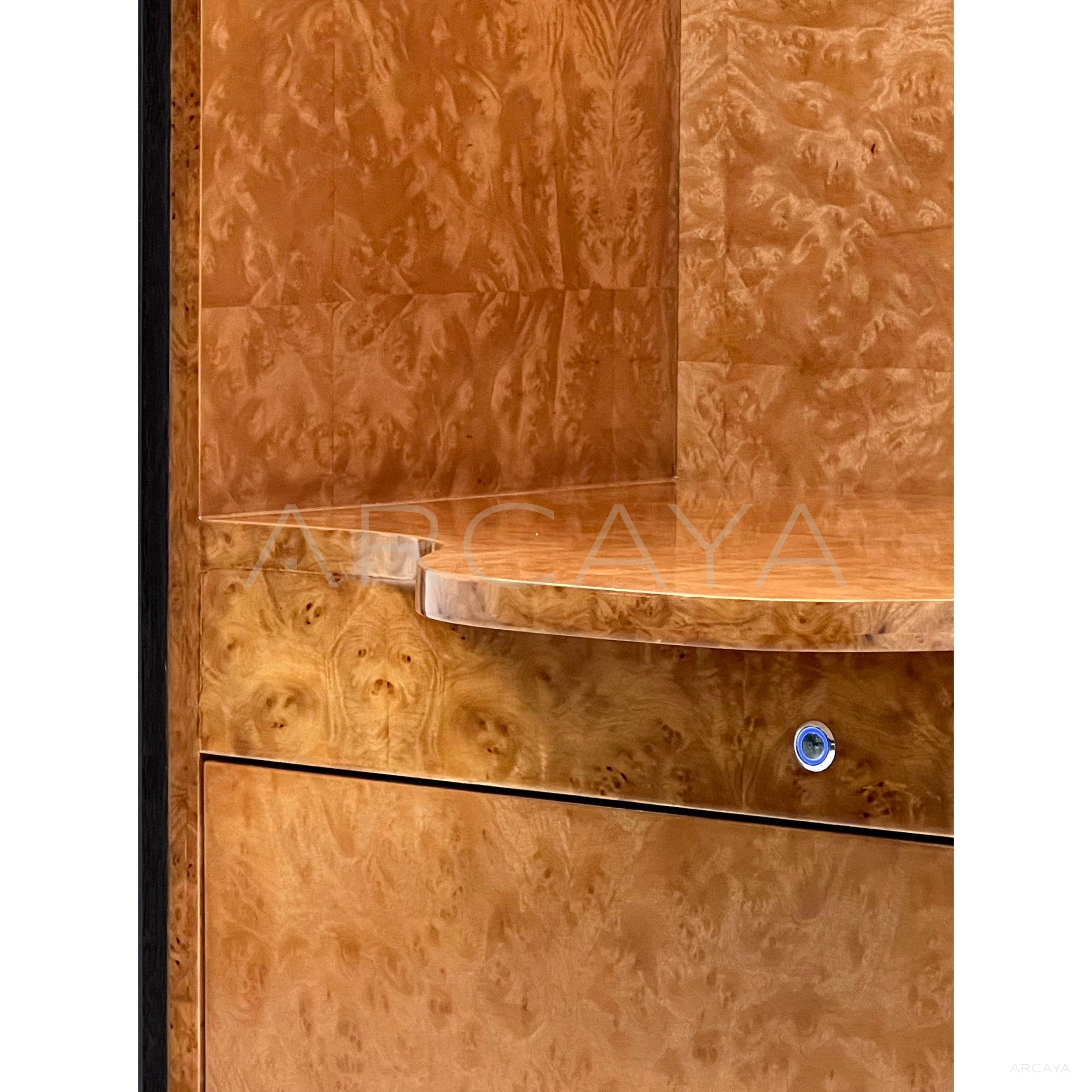 Italian Burl Wood Lighted Tall Sideboard - scene