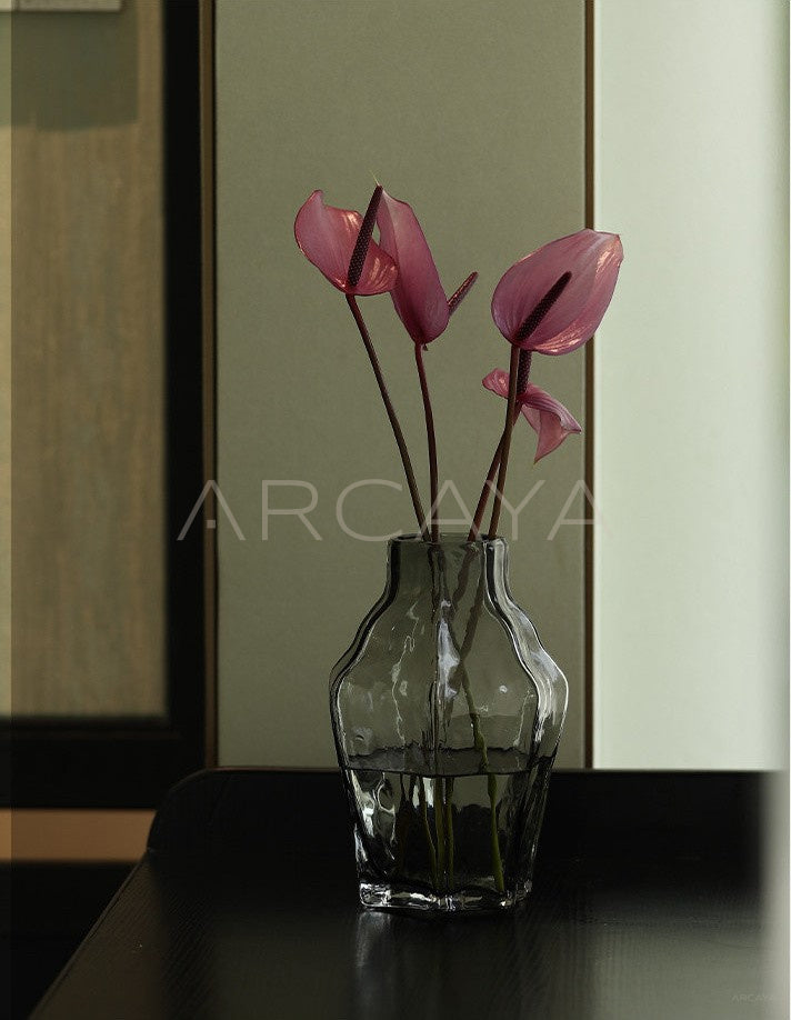 Smoked Grey Ribbed Glass Vase - scene