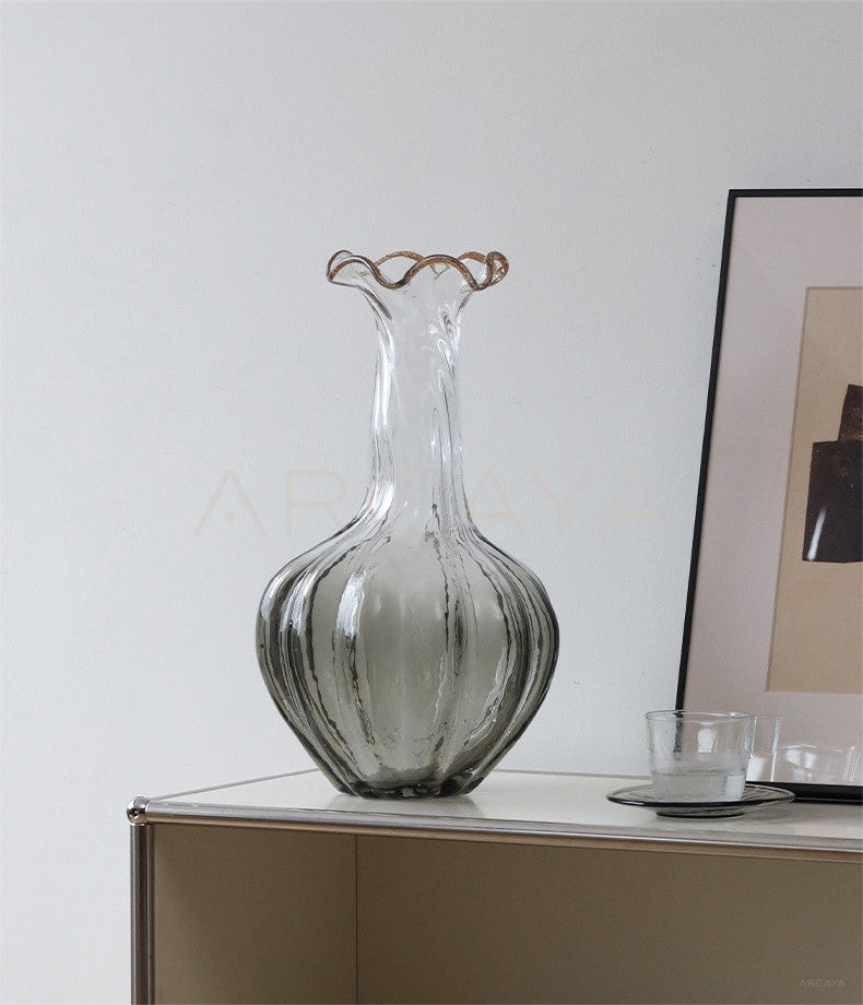 Clear Glass Large Floor Vase Vintage - scene