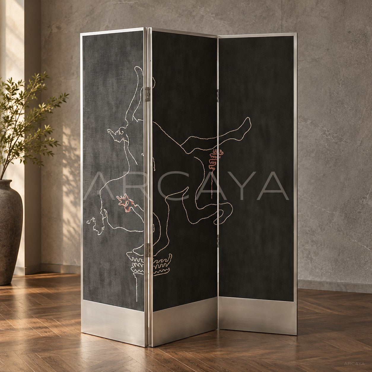 Leather Embroidered Folding Screen - main