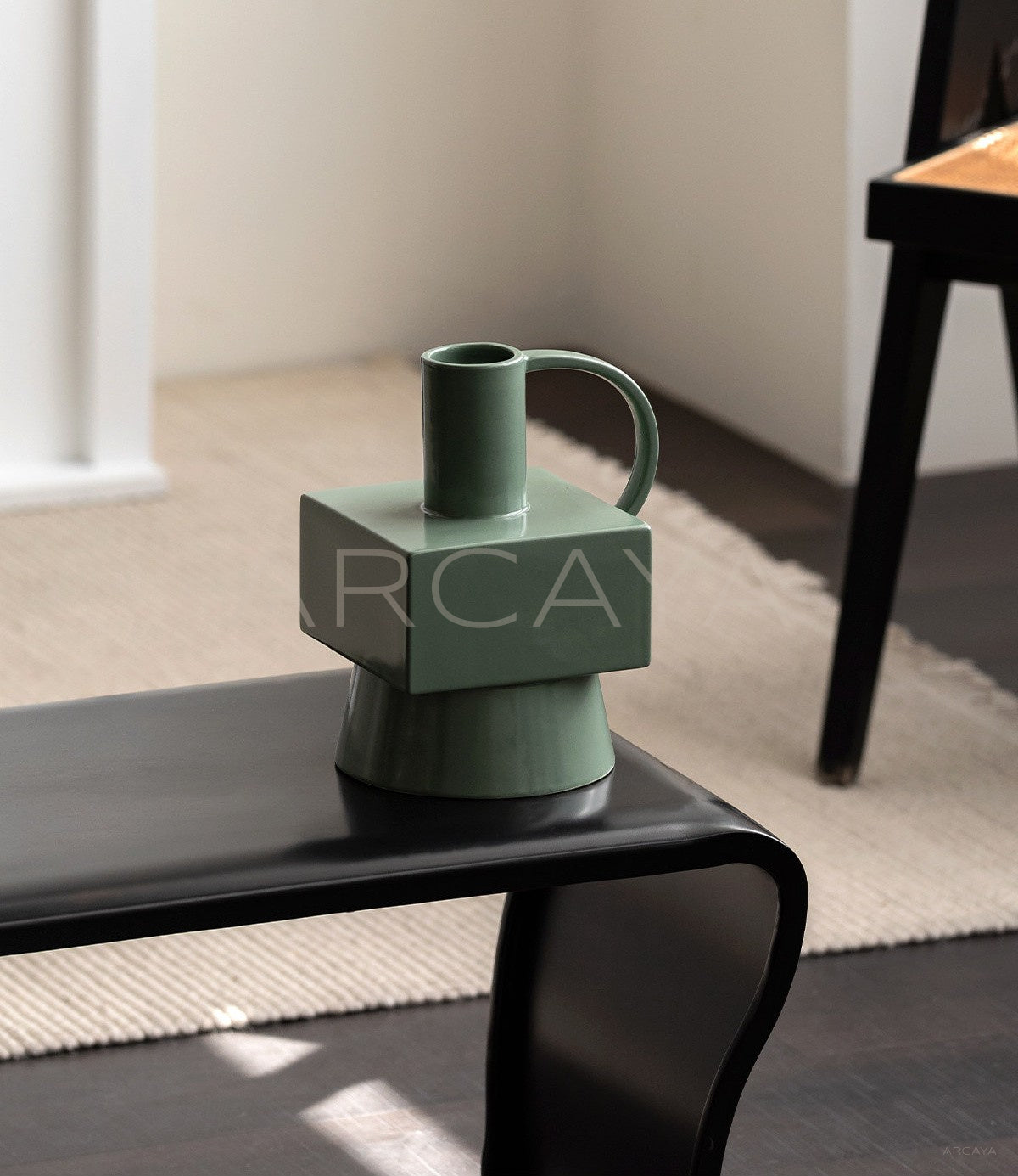 Minimalist Geometric Dark Green Ceramic Vase - scene