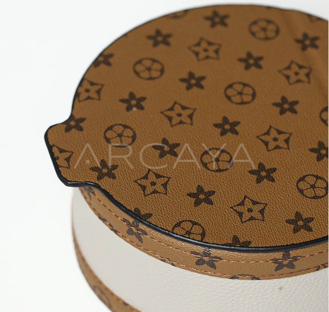Vintage Two Tone Leather Round Storage Box - scene
