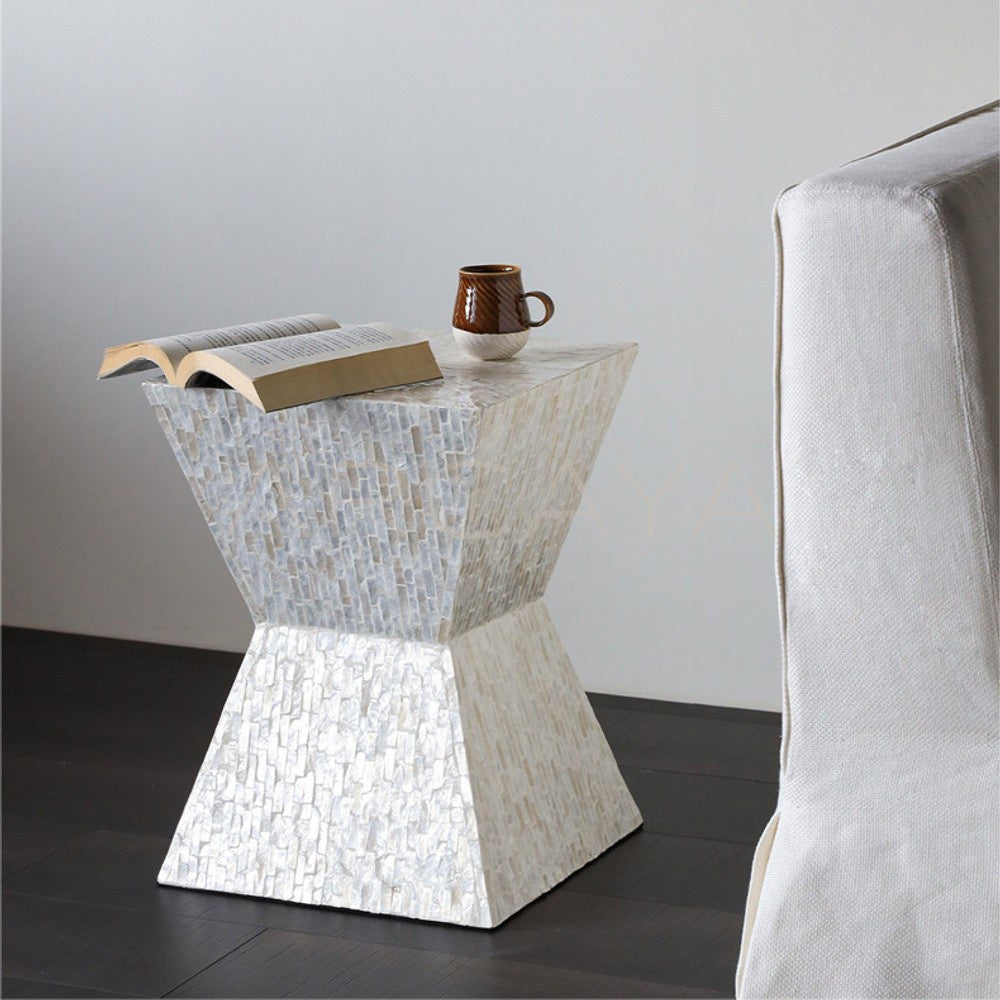 Handmade Shell Inlay Mobile Side Table