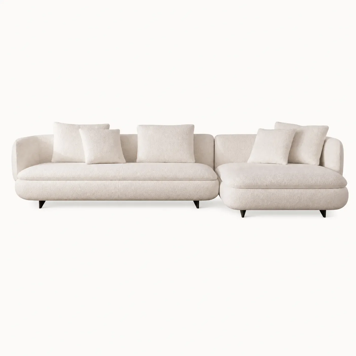 Rounded arm L-shaped plush sectional sofa