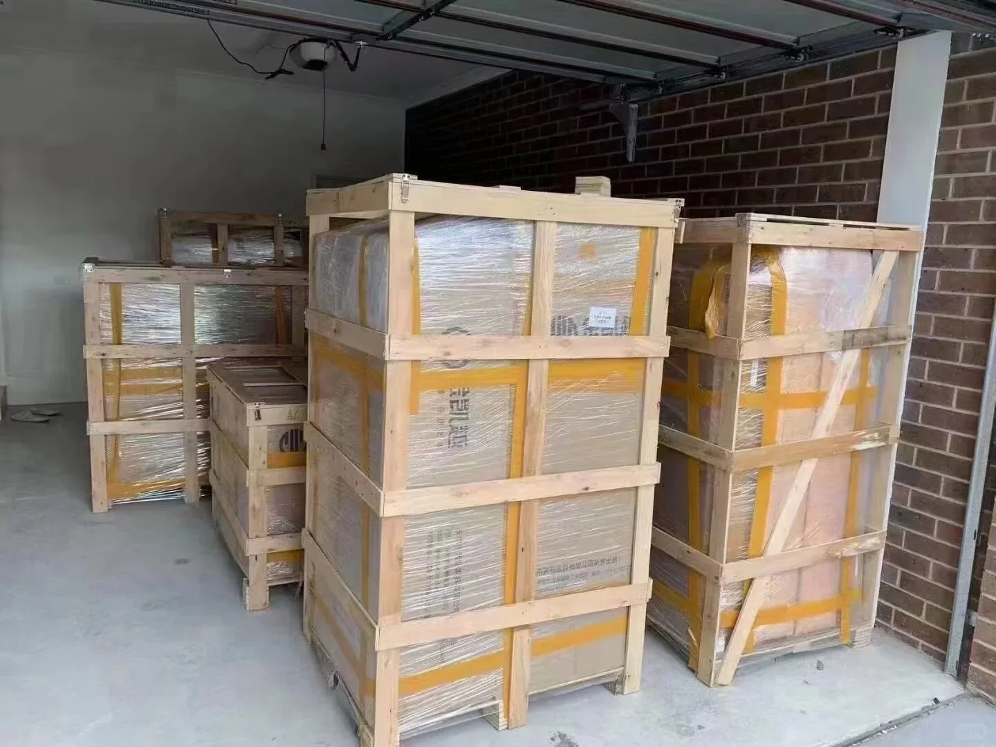Protected furniture crates in storage