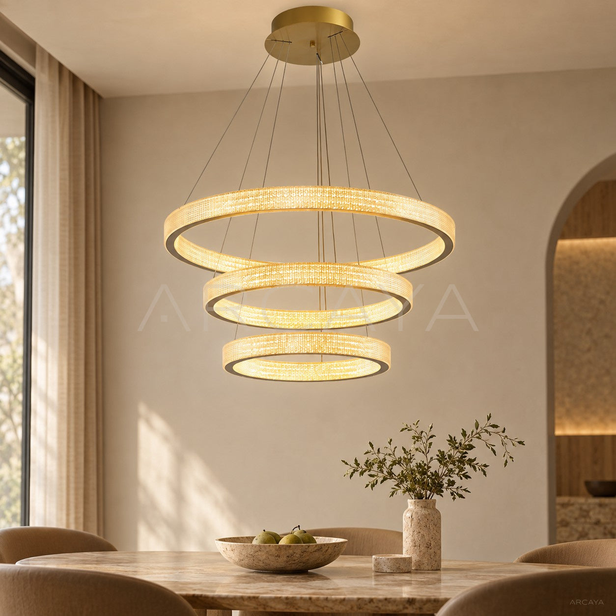 Textured Gold Triple Ring Pendant Light 60188