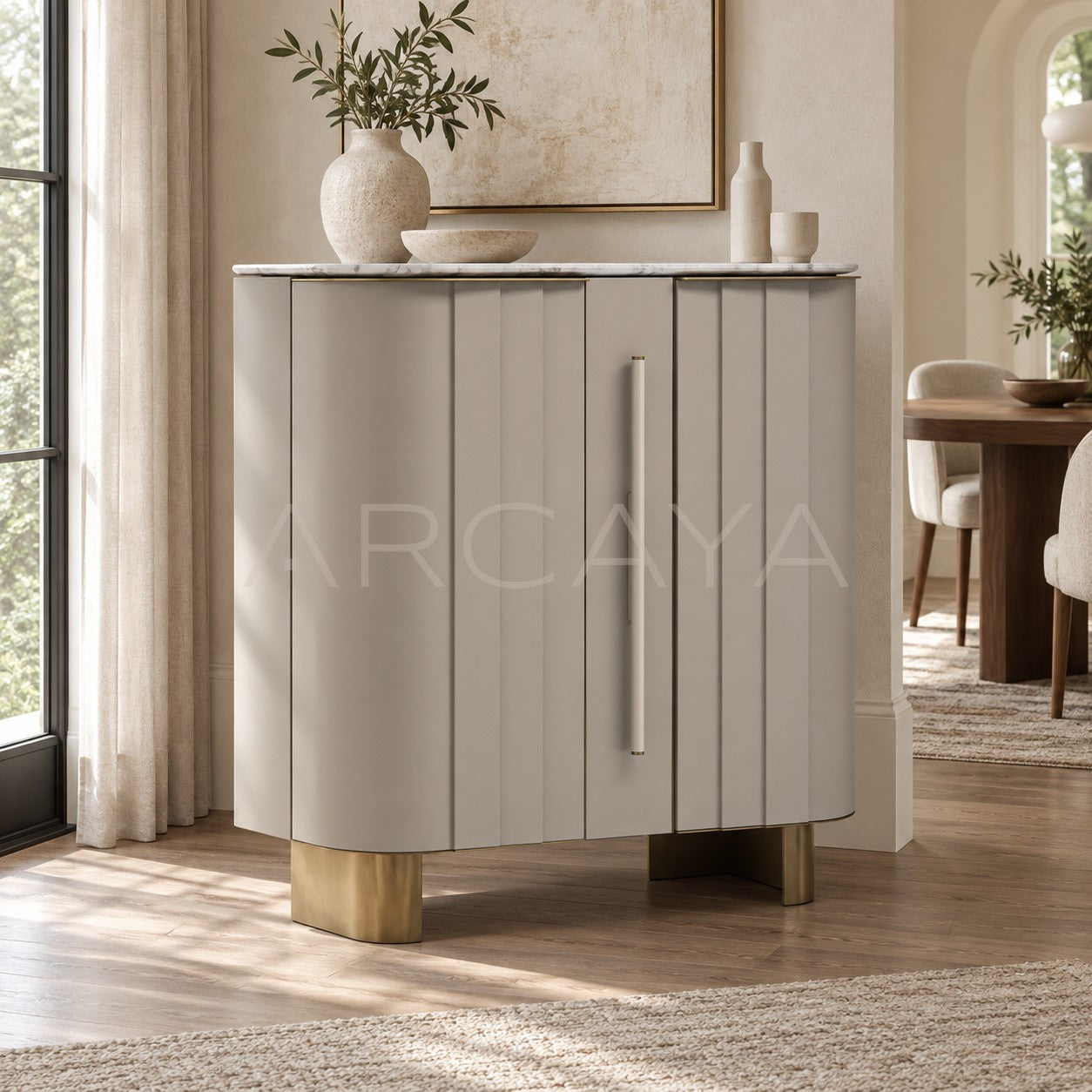 Vertical Stripe Marble Sideboard Wine Cabinet - scene