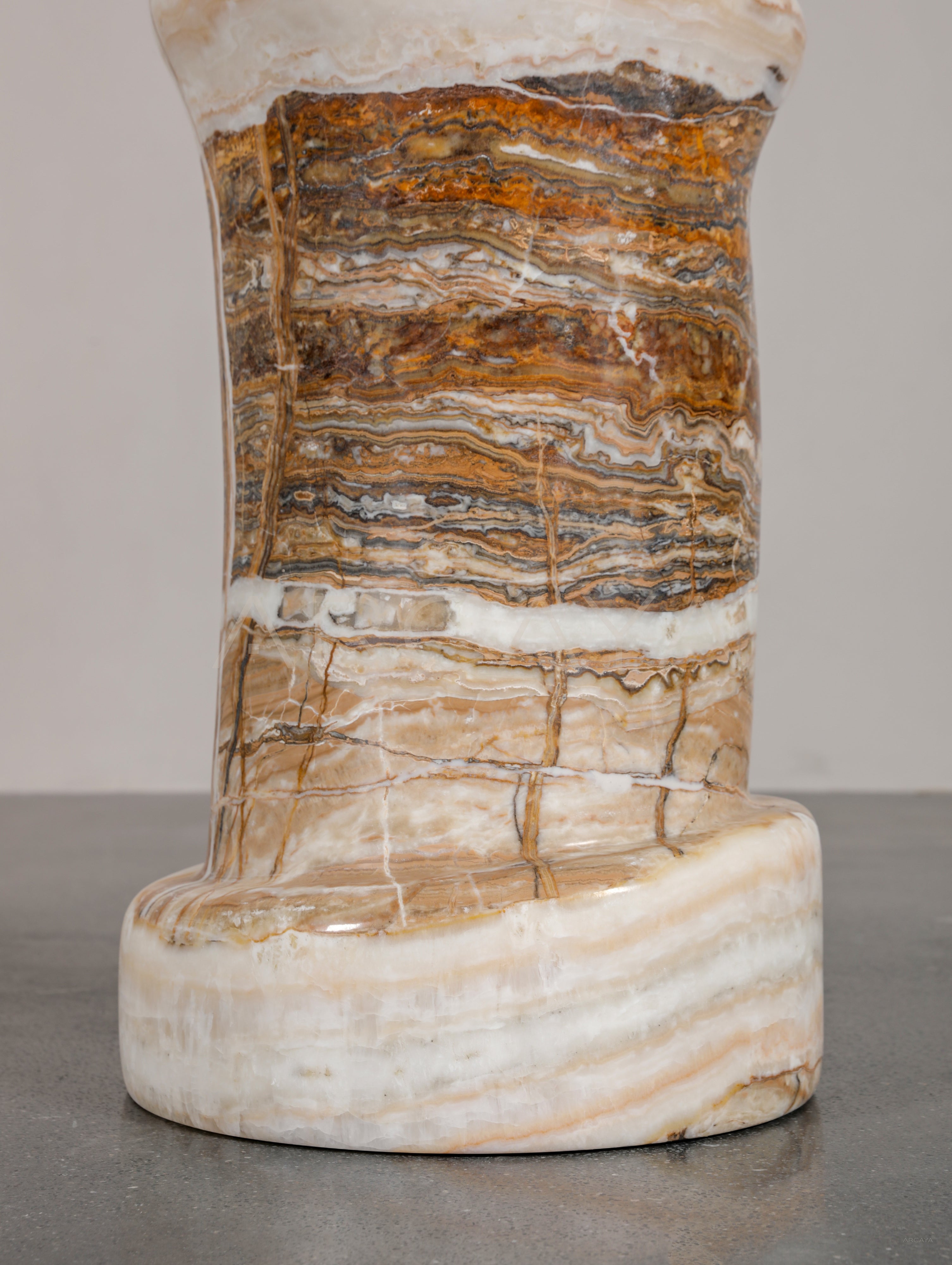 White Brown Marble Column Base Side Table - scene