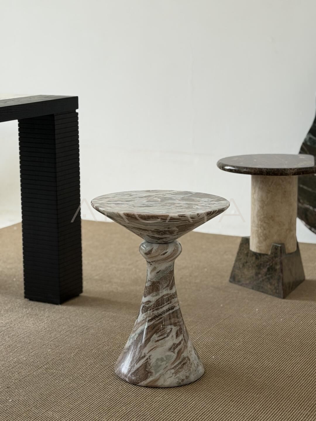 Natural Veined Marble Side Table - scene