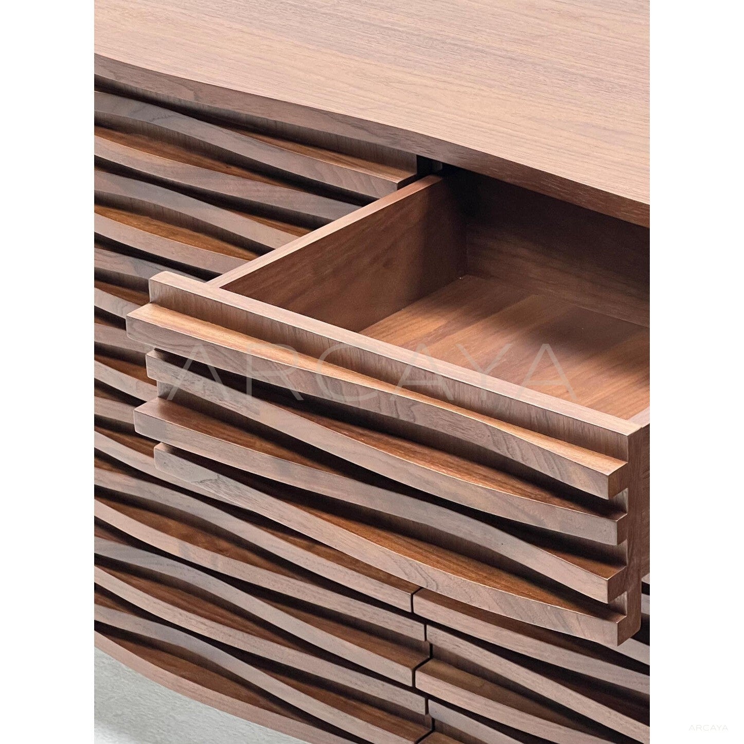 Mid Century Walnut Louver Multi Drawer Entryway Cabinet - scene