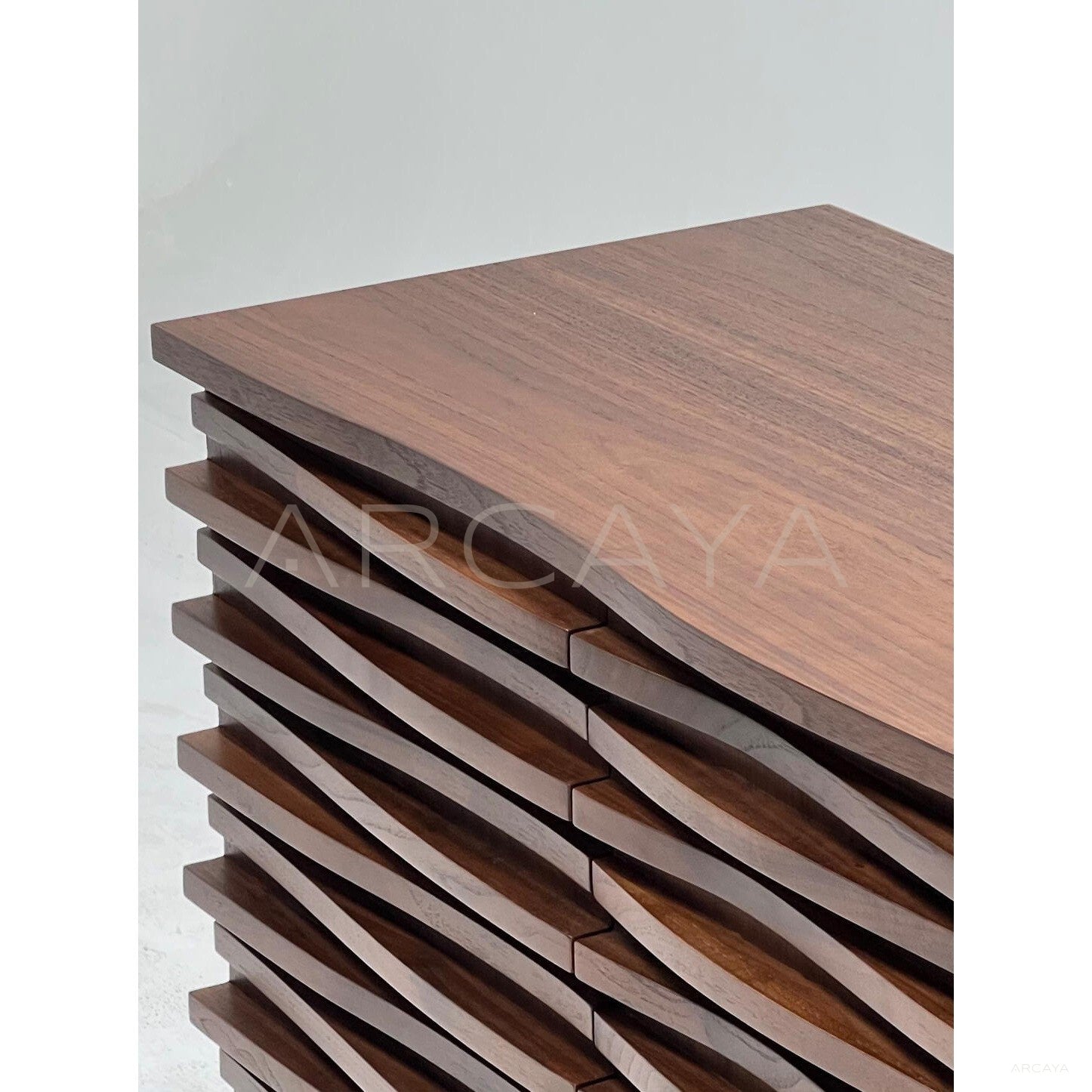 Mid Century Walnut Louver Multi Drawer Entryway Cabinet - scene