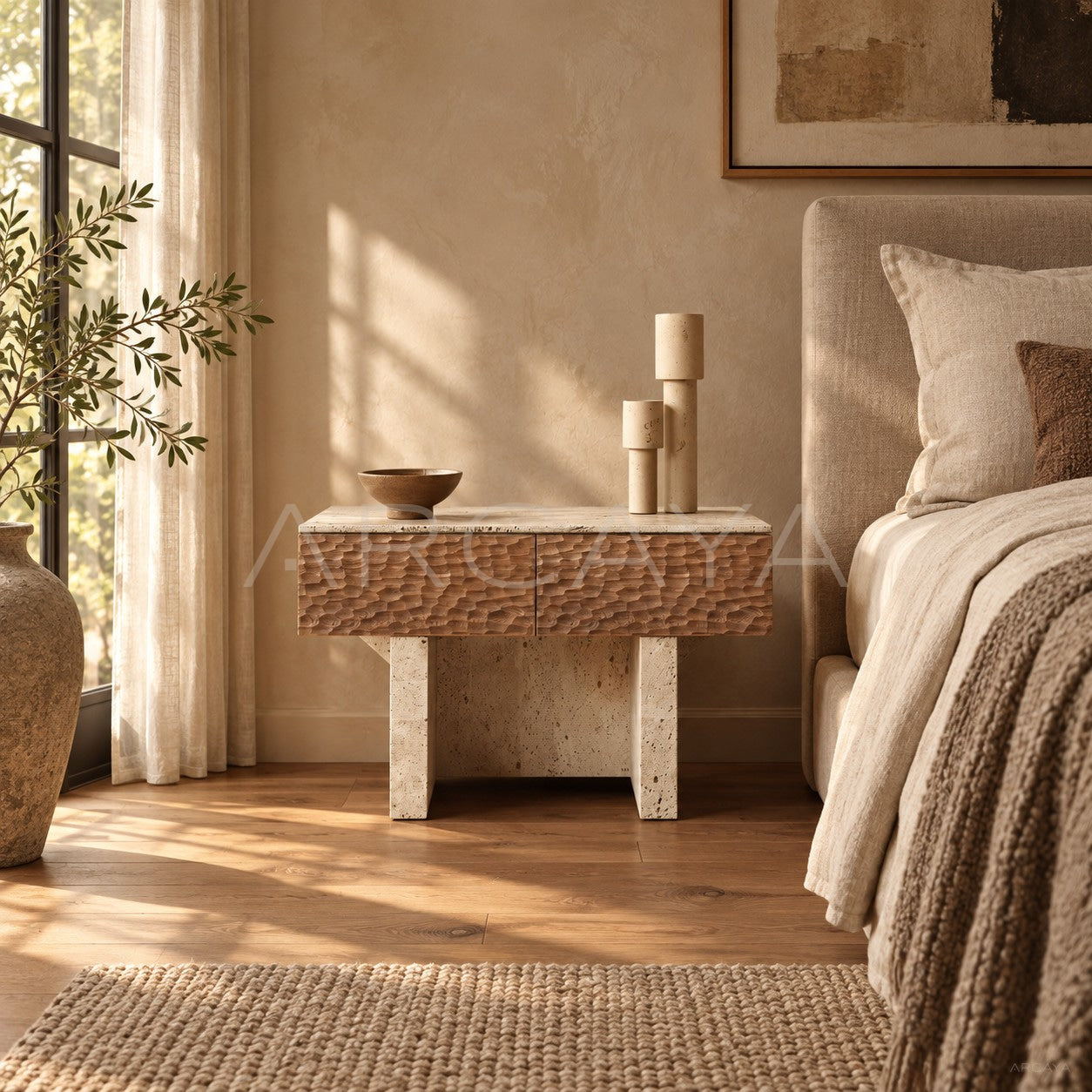 Pushi Raw Stone Nightstand - scene