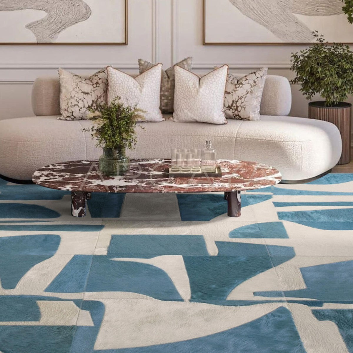 Light French Nordic Living Room Rug - scene
