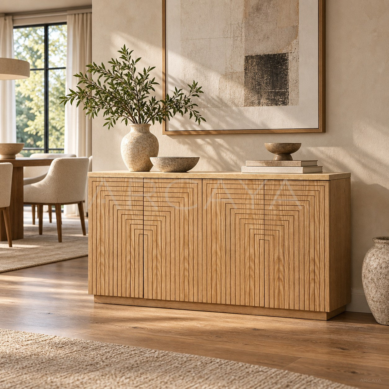 Geometric Wood Entryway Cabinet