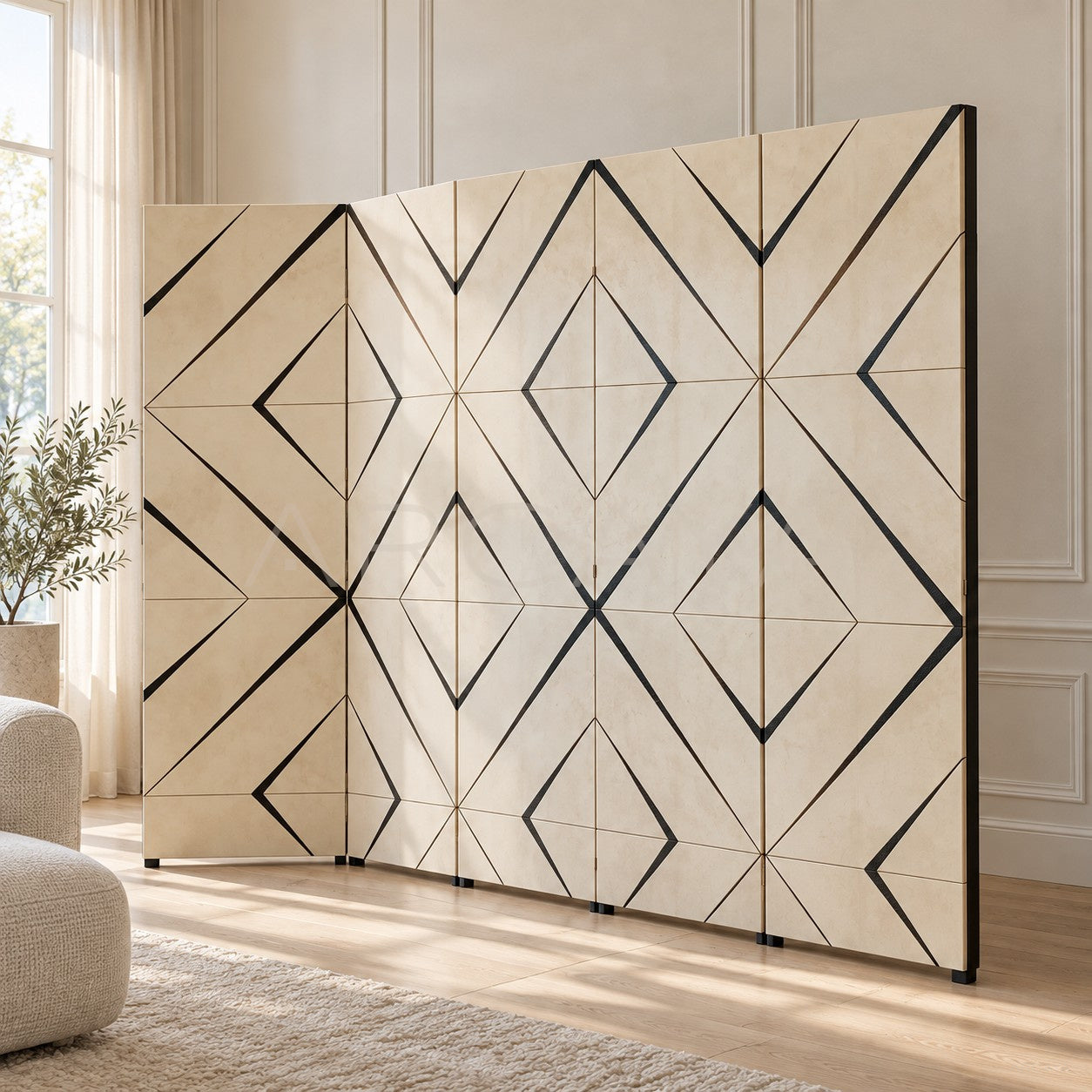 Art Deco Lacquer Geometric Folding Screen - main