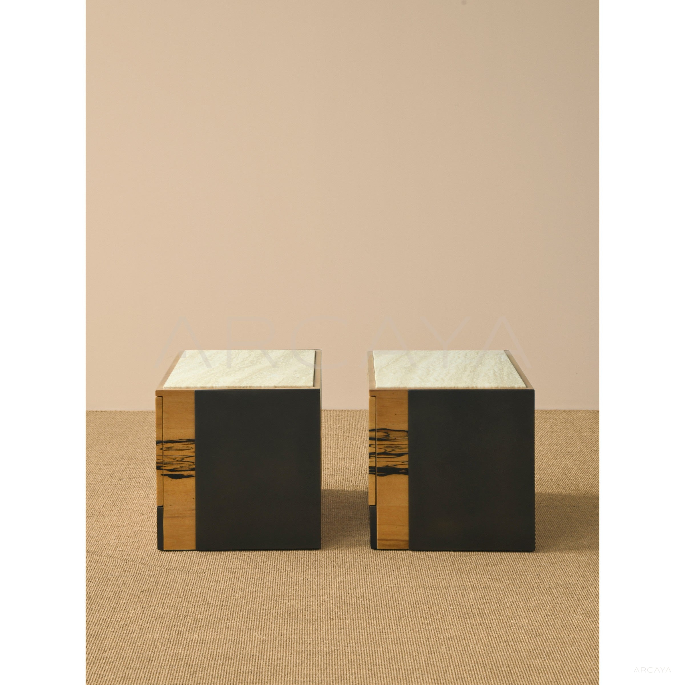 Old Money Black White Ebony Veneer Nightstand - scene