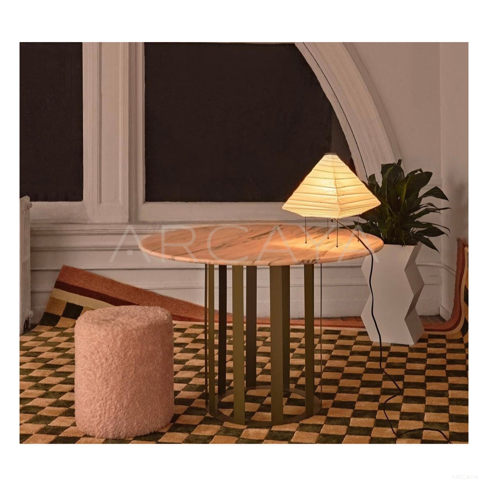 Green Beige Checkerboard Rug Dsm P007 F - scene
