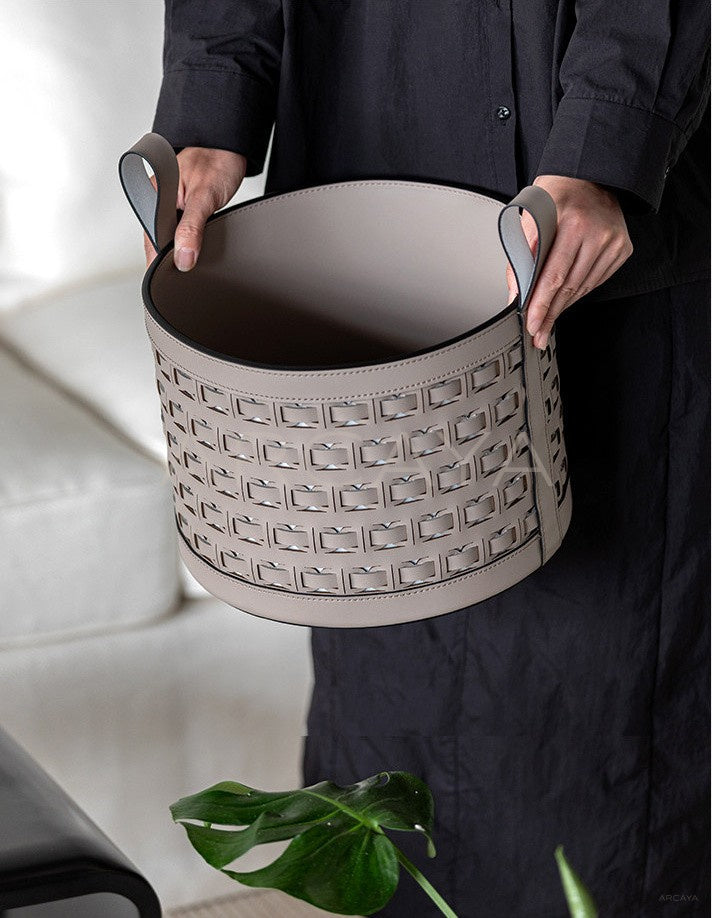 Handwoven Leather Storage Bucket With Handle - scene