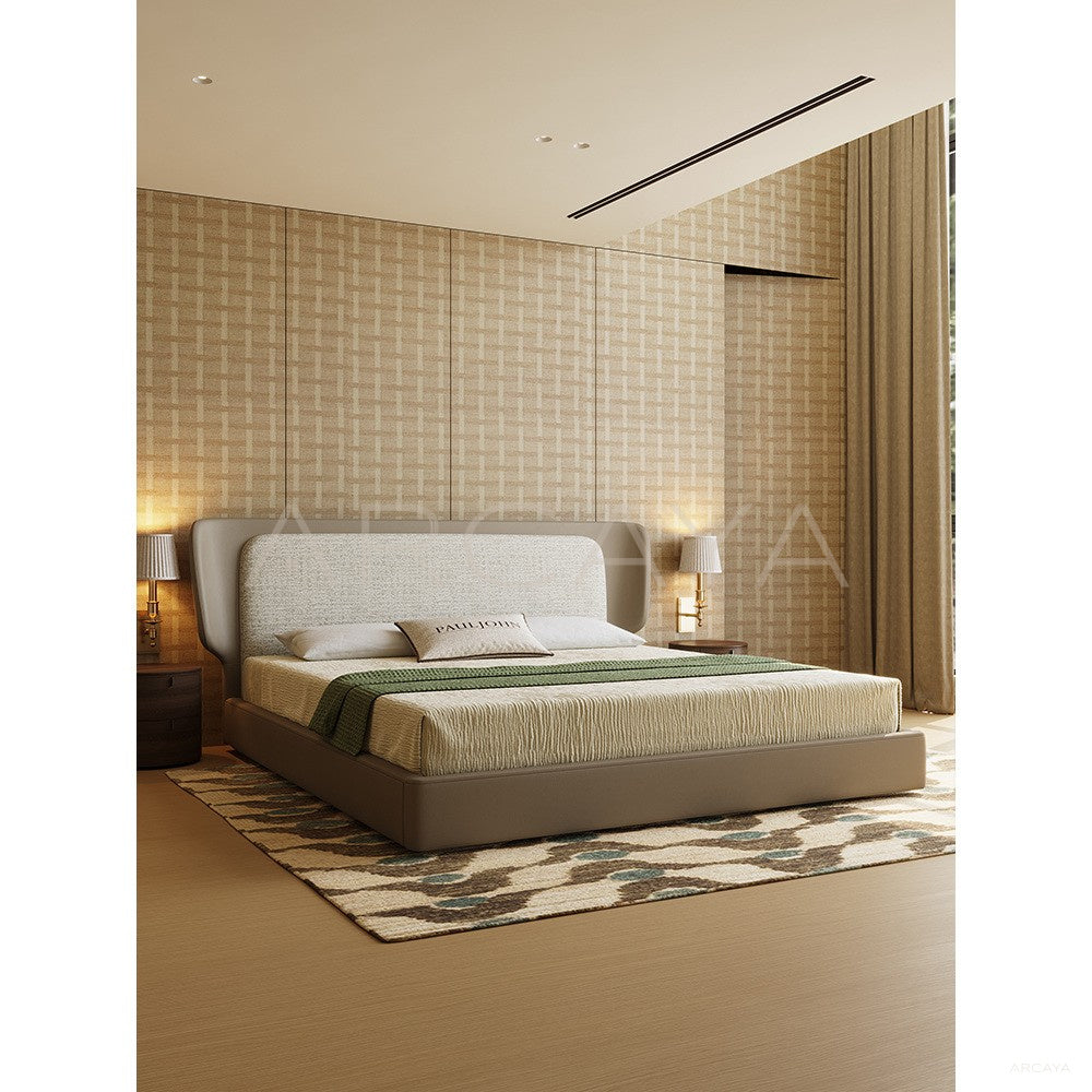 Wide Headboard Leather Trim Bed - scene