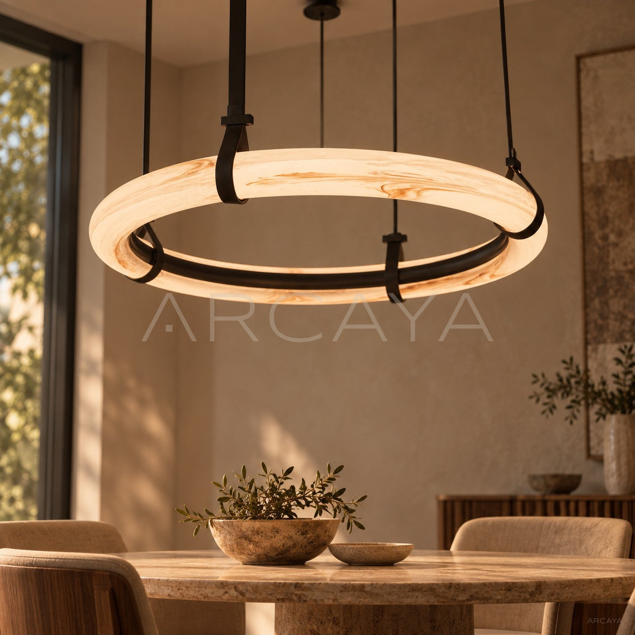 Leather Strap Stone Ring Pendant Light 95370