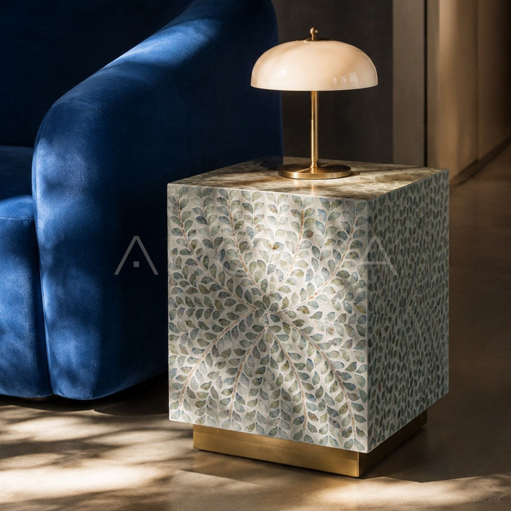 Handmade Shell Inlay Corner Side Table