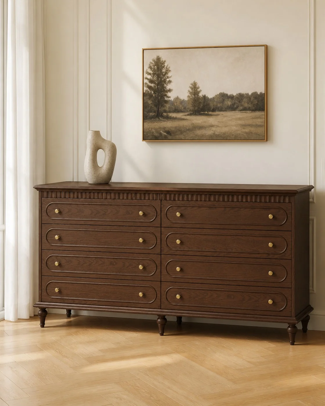 Alice Eight-Drawer Dresser in a finished interior.