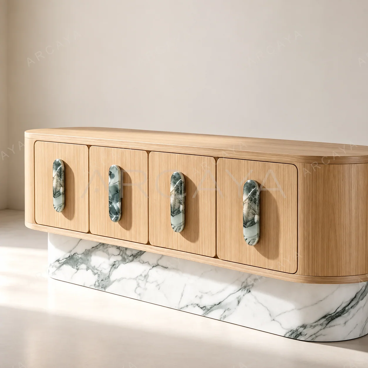 Marble Base Oak Sideboard