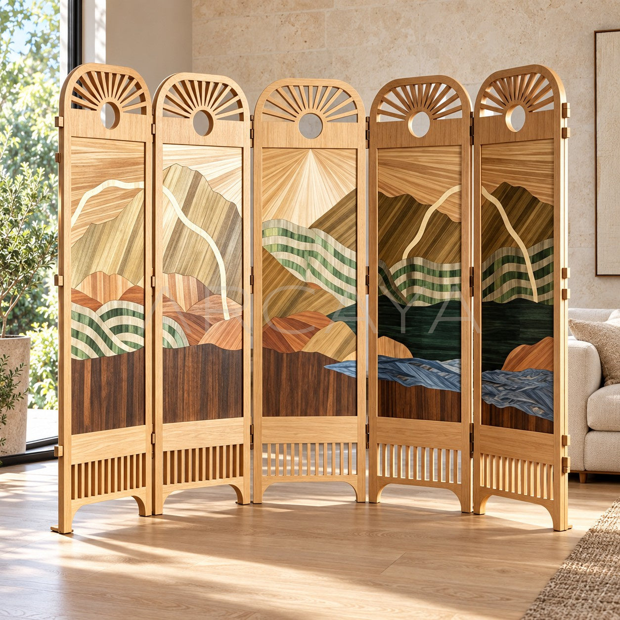 Mountain Landscape Veneer Marquetry Screen - main
