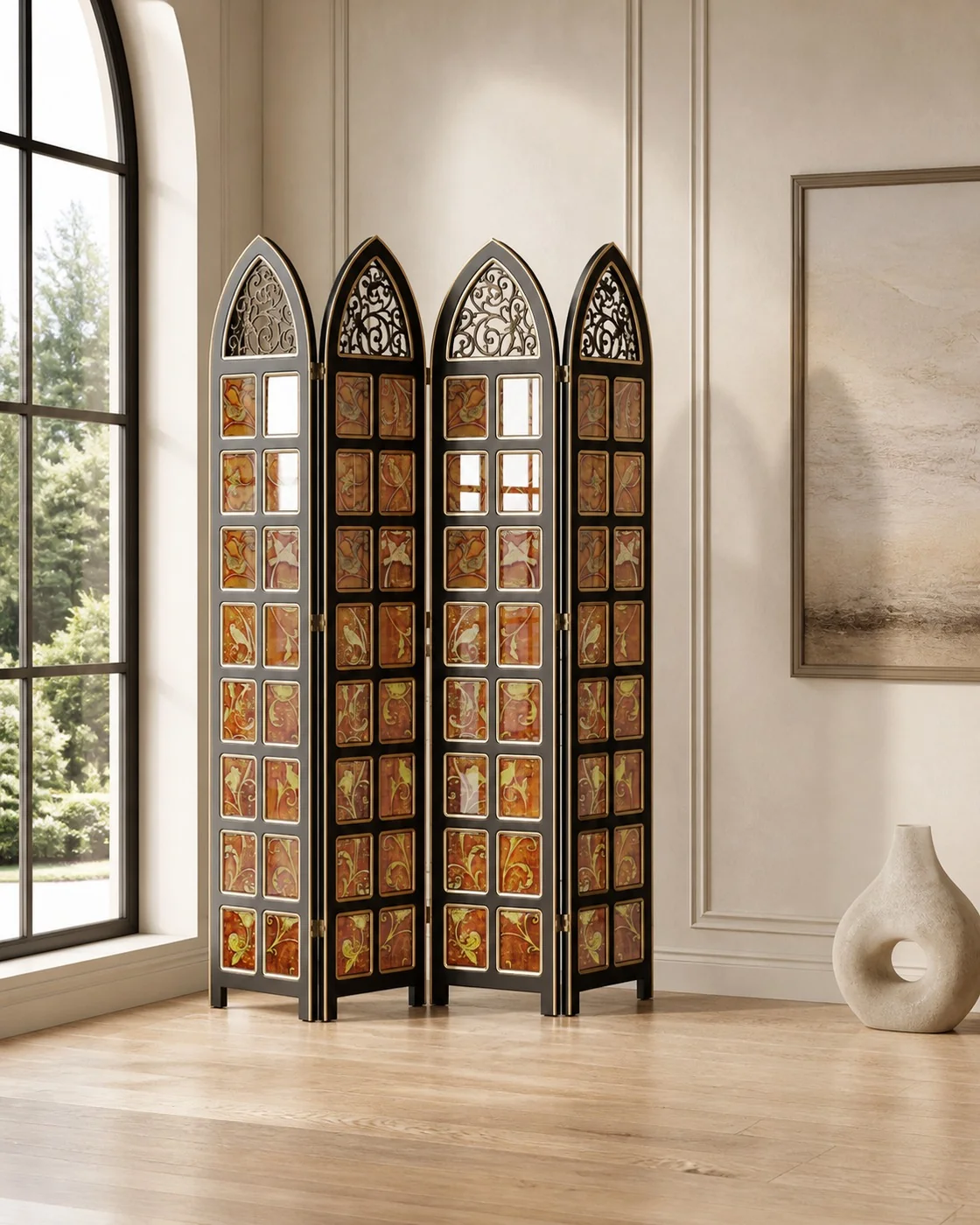 Amelia Glass Screen in a finished interior.