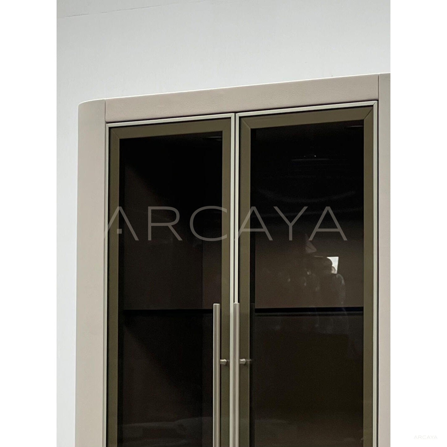 Italian Diamond Leather Glass Display Cabinet - scene