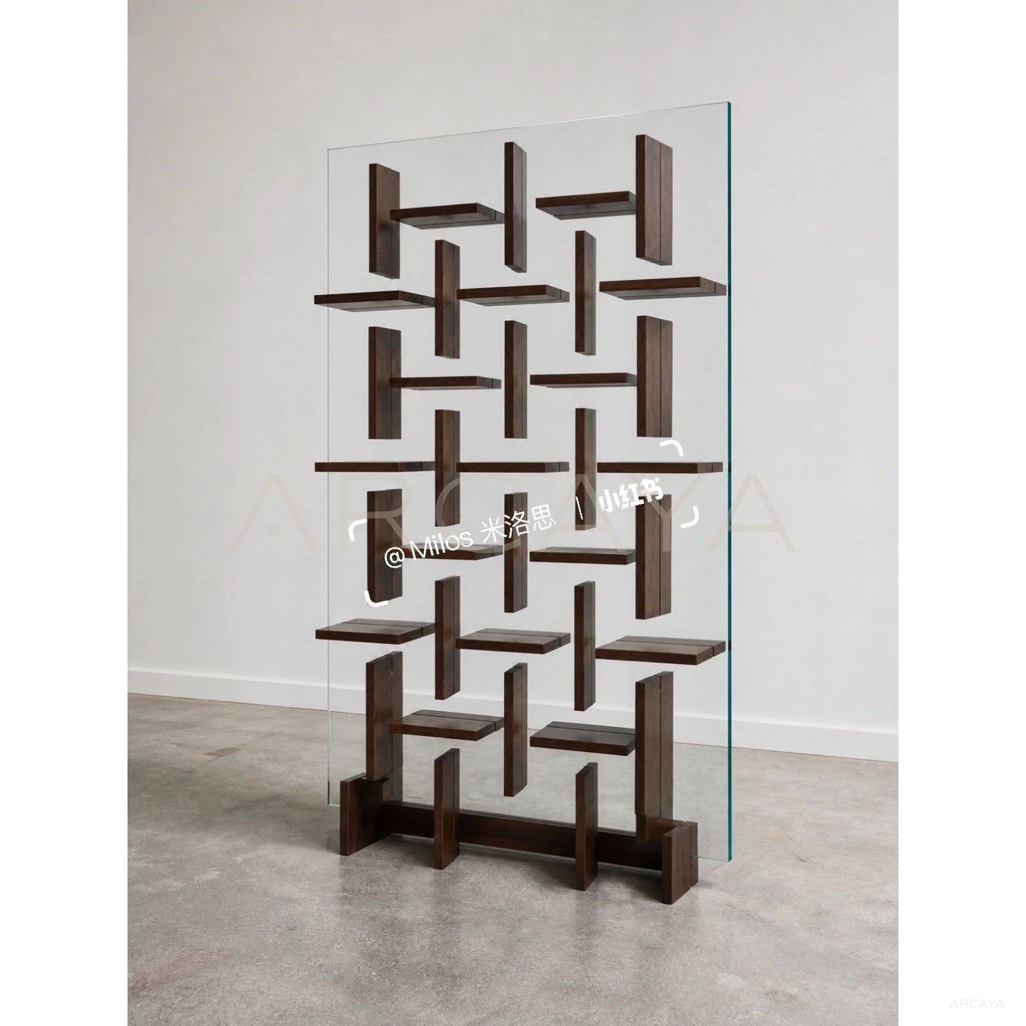 Glass Walnut Display Shelf in detail