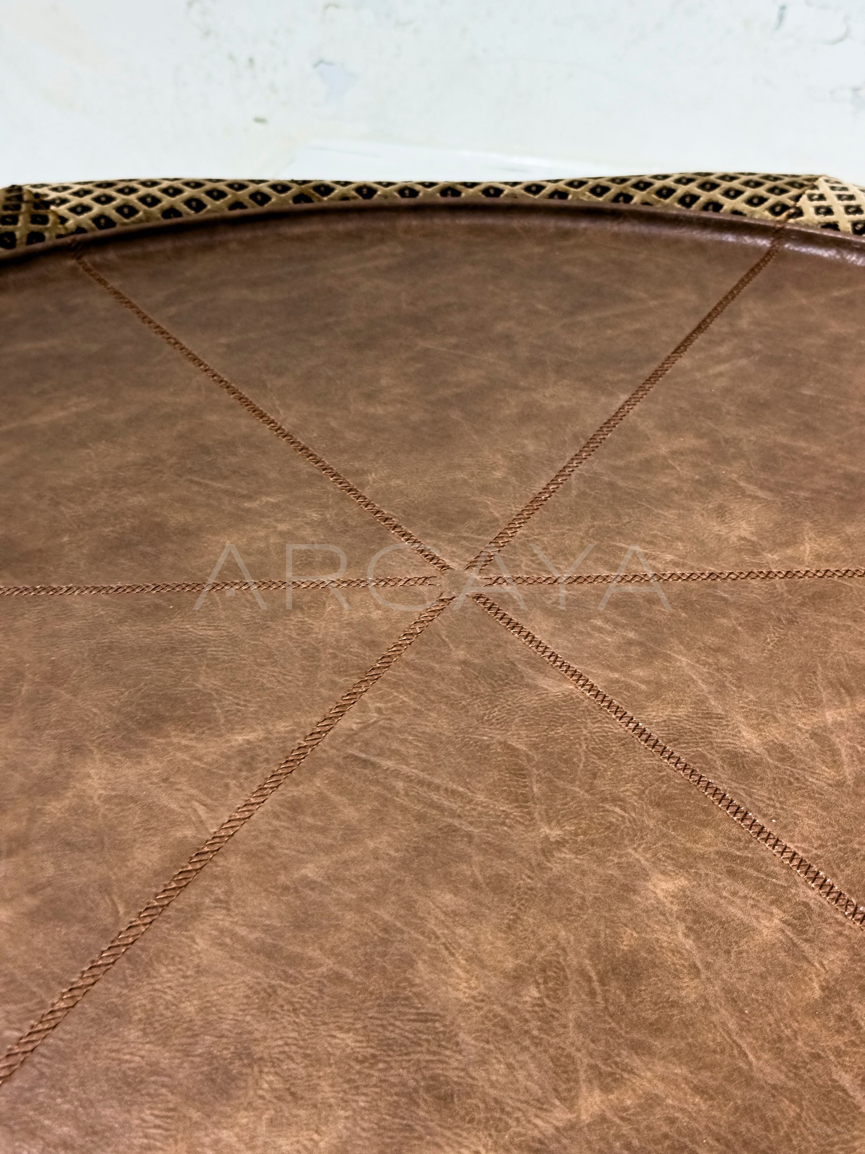 Leather Plaid Fabric Coffee Table - detail