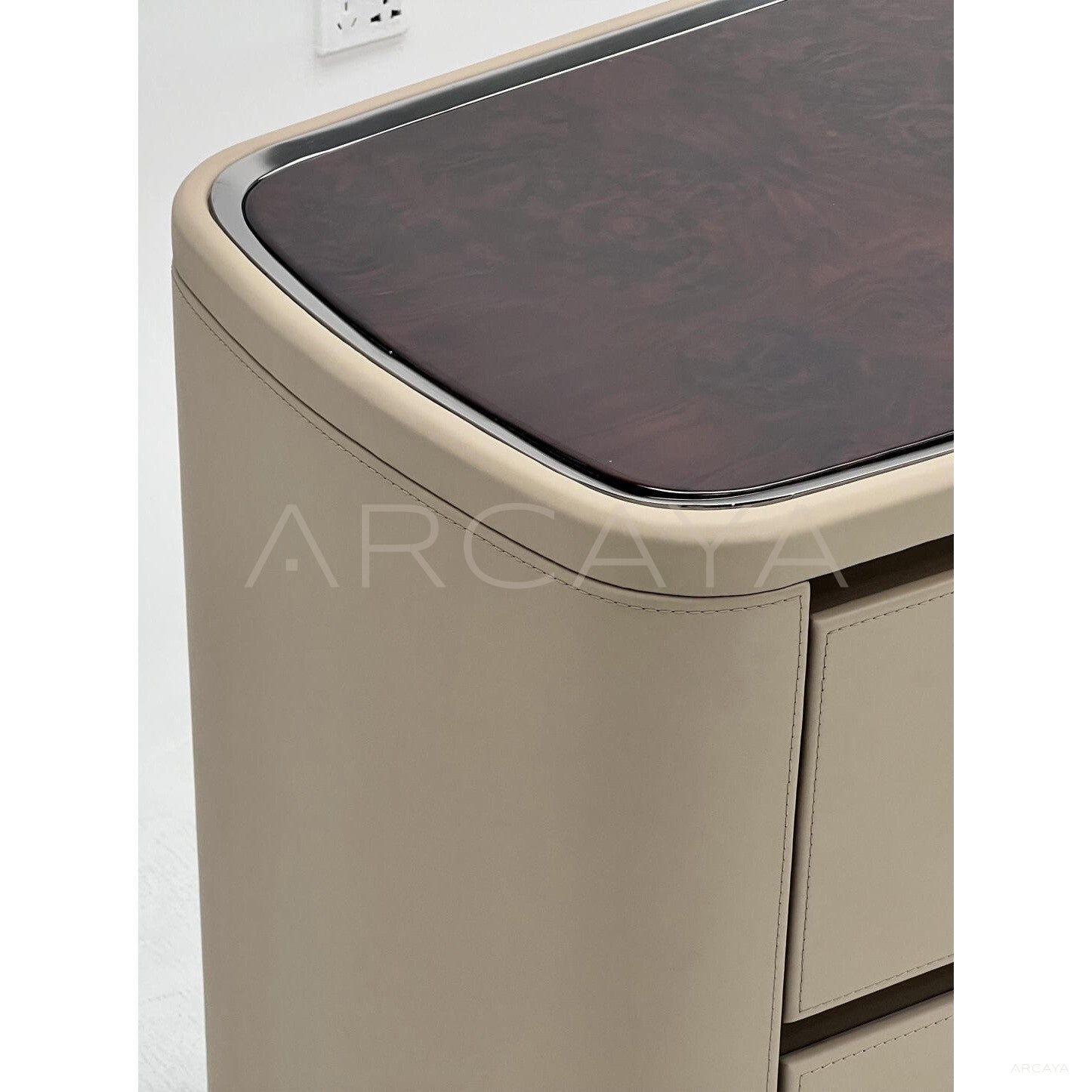 Nappa Leather Curved Milk Coffee Sideboard - scene