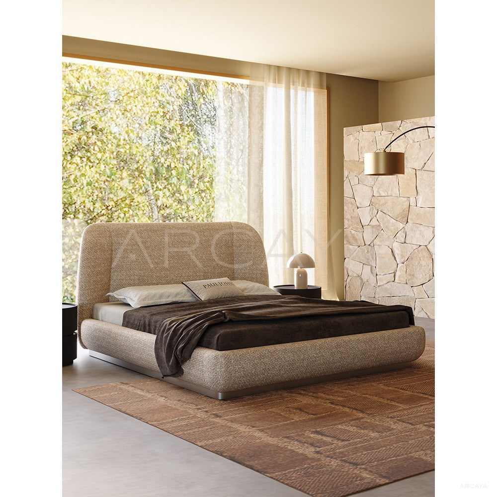 Minimalist Curved Embrace Linen Bed - scene