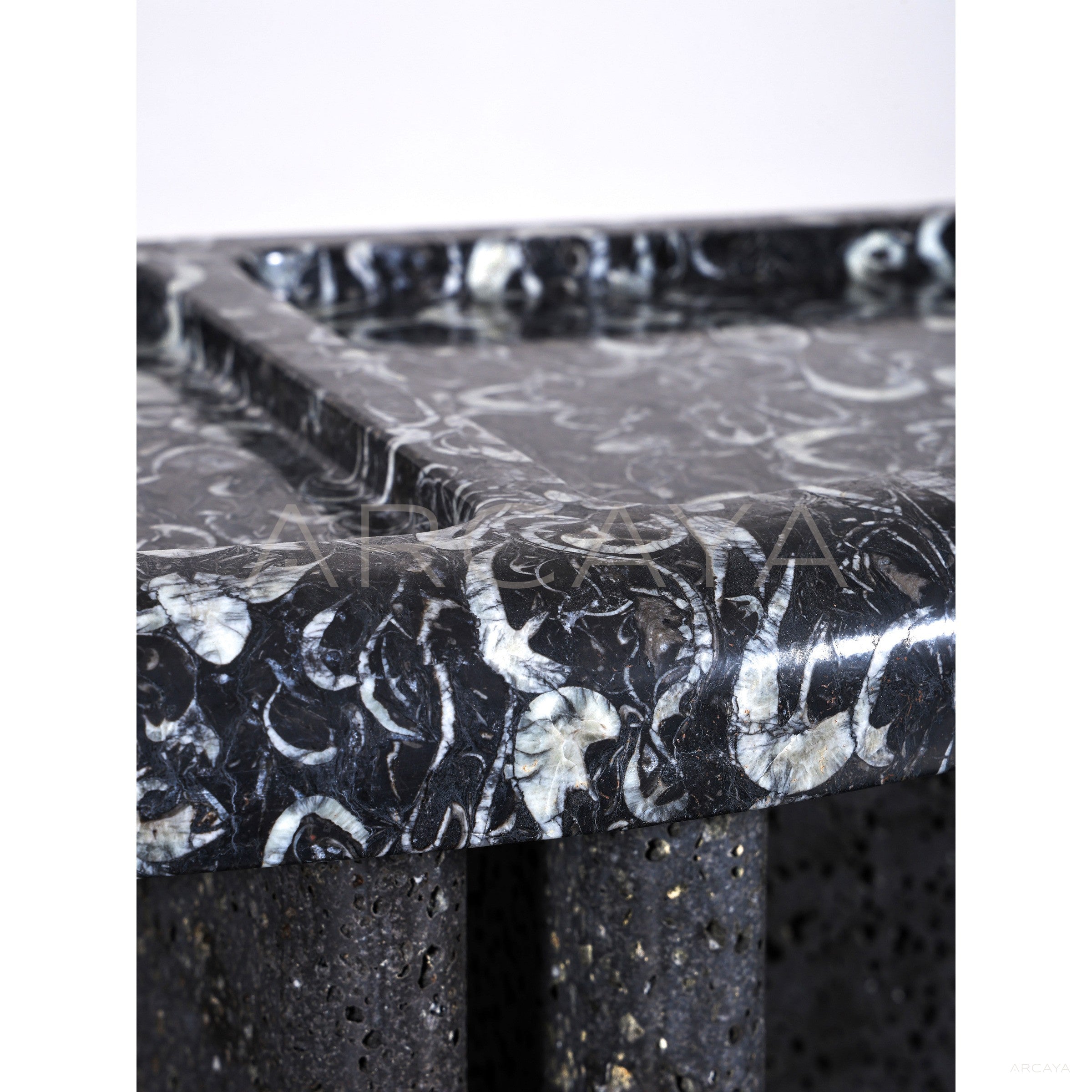 Fossil Pattern Stone Side Table - scene