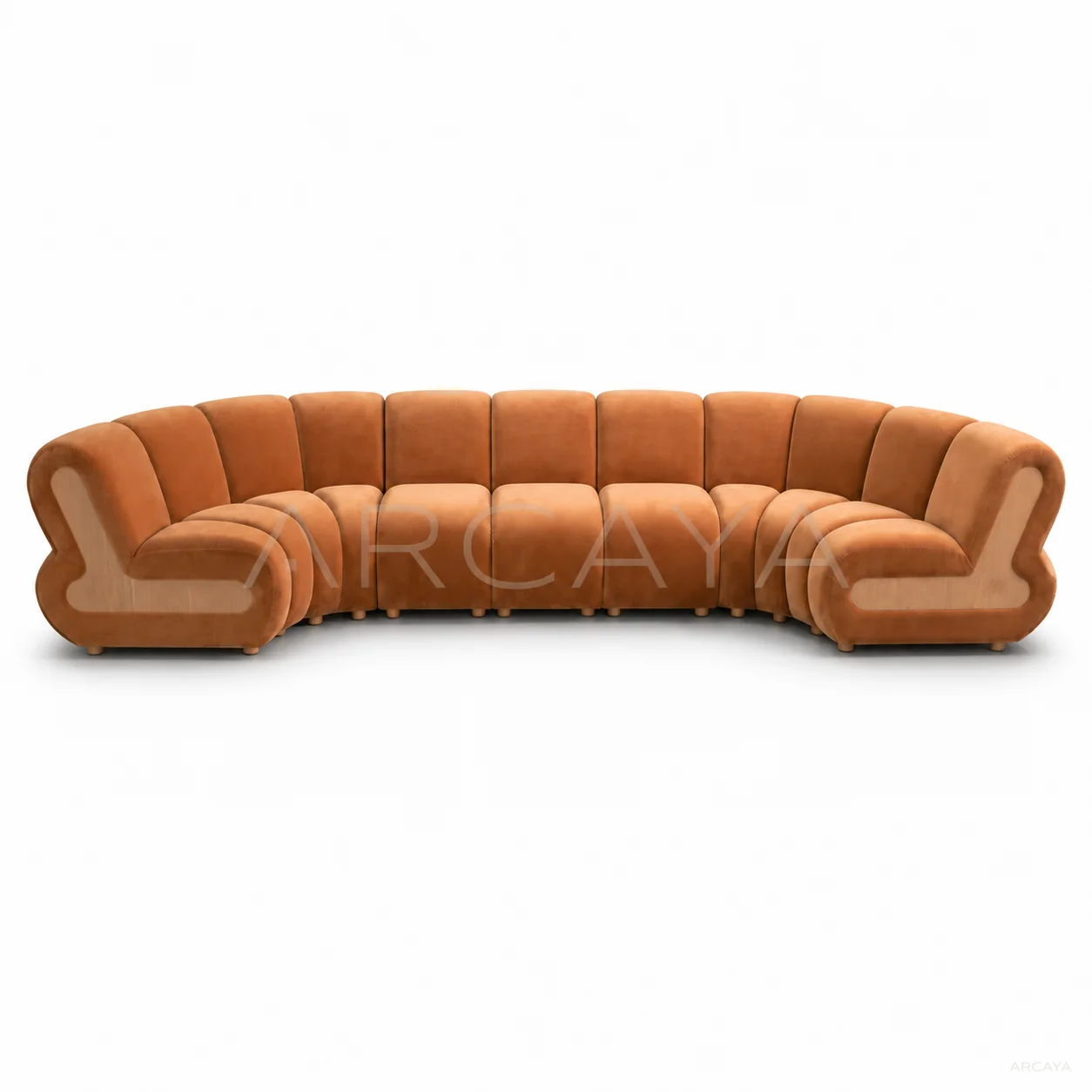Isla Blanc Curved Sofa - product view with realistic grounded contact shadow