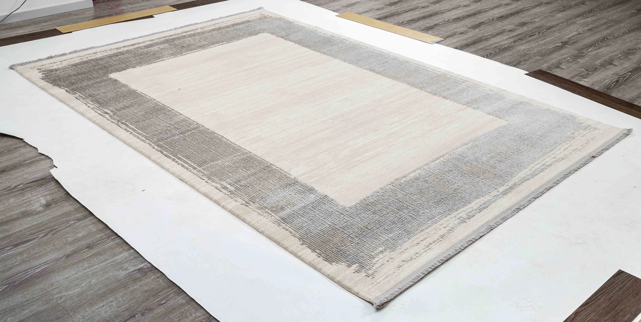 Taboo Ember Area Rug in a finished interior.