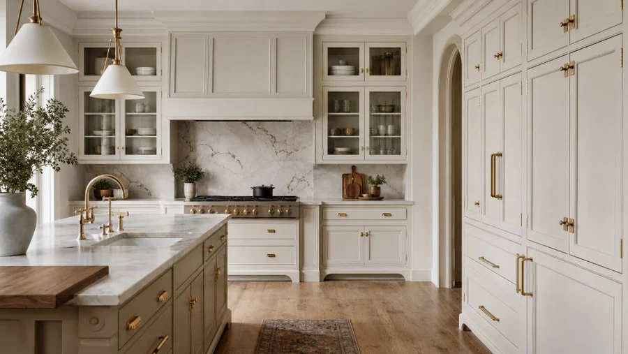 Luxury inset mushroom-toned cabinets