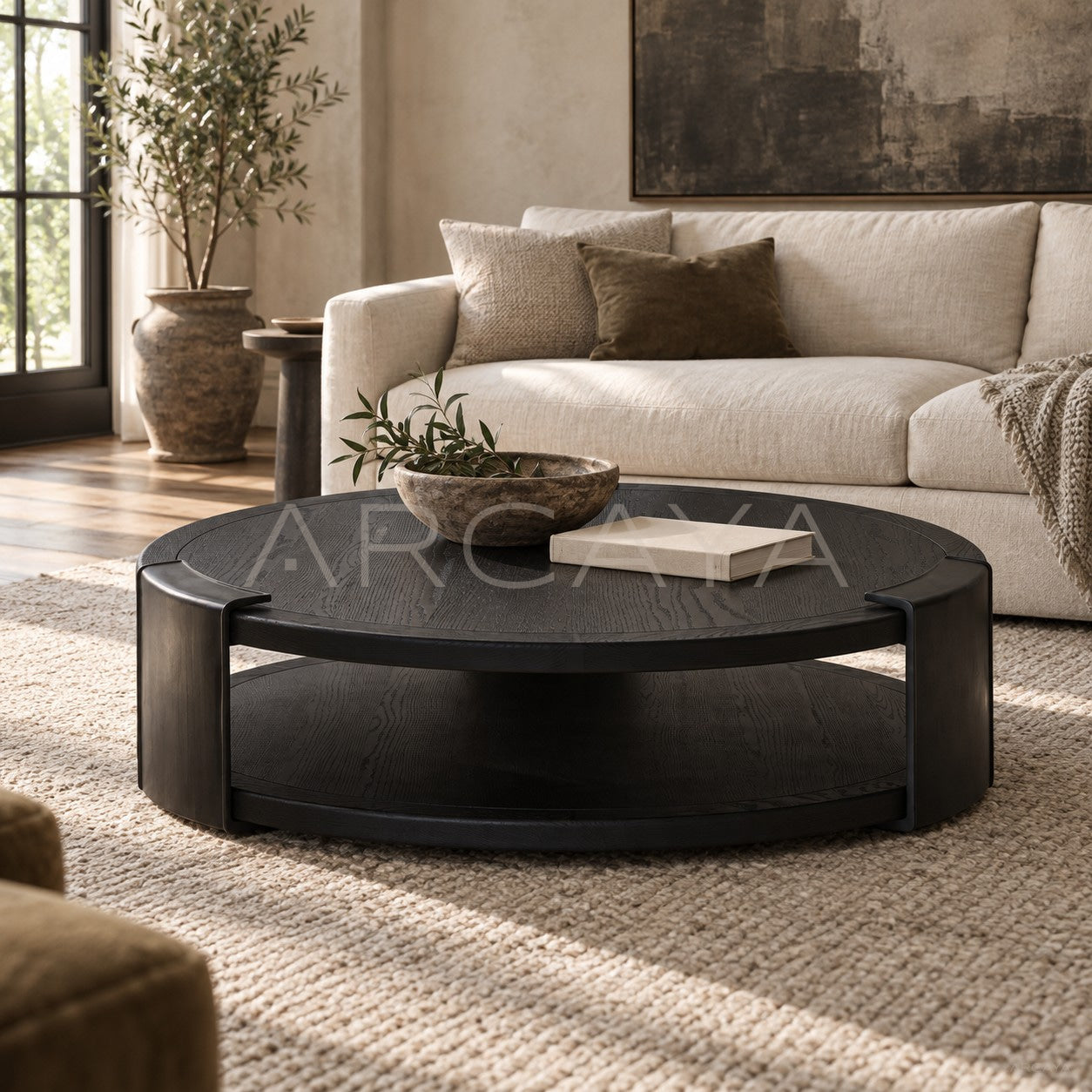 Old Money Brass Oak Round Side Table