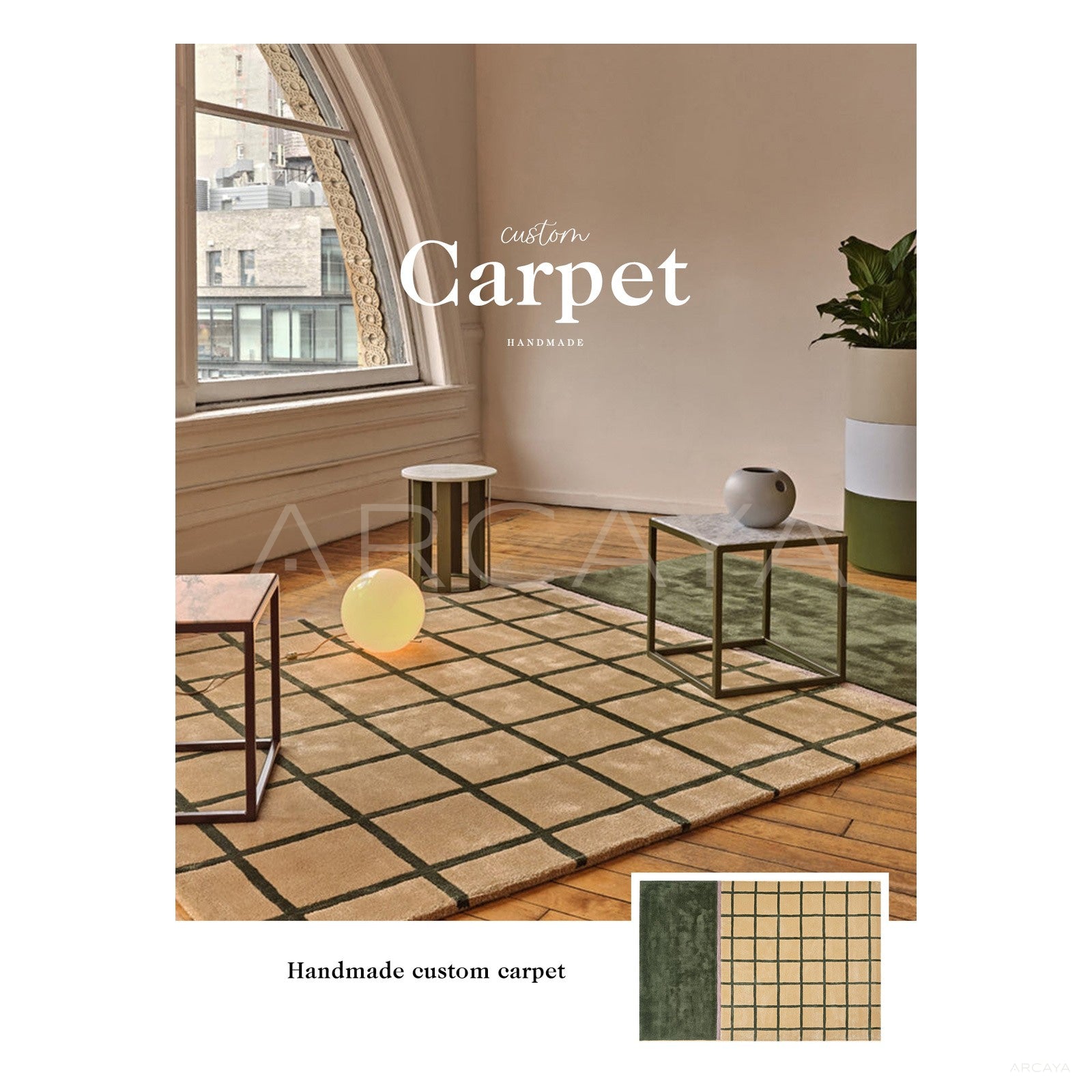 Beige Green Check Rug Dsm P013 F - scene